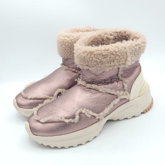 COACH Portia Metallic shearling Winter boots pink womens size 6 - Picture 1 of 9